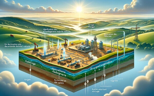 Schéma de l'extraction de l'hydrogène naturel en Aragon