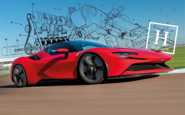Ferrari dépose un brevet pour une étrange voiture hybride à hydrogène dotée d'un moteur inversé