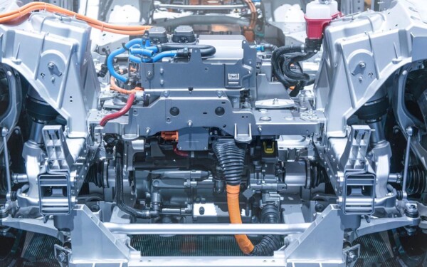 Un véhicule électrique équipé du premier moteur à énergie éolienne, montrant les pales du générateur derrière la calandre.